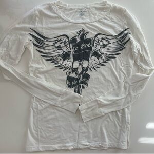 Brandy Melville White Skull wings to god be the glory graphic tee top